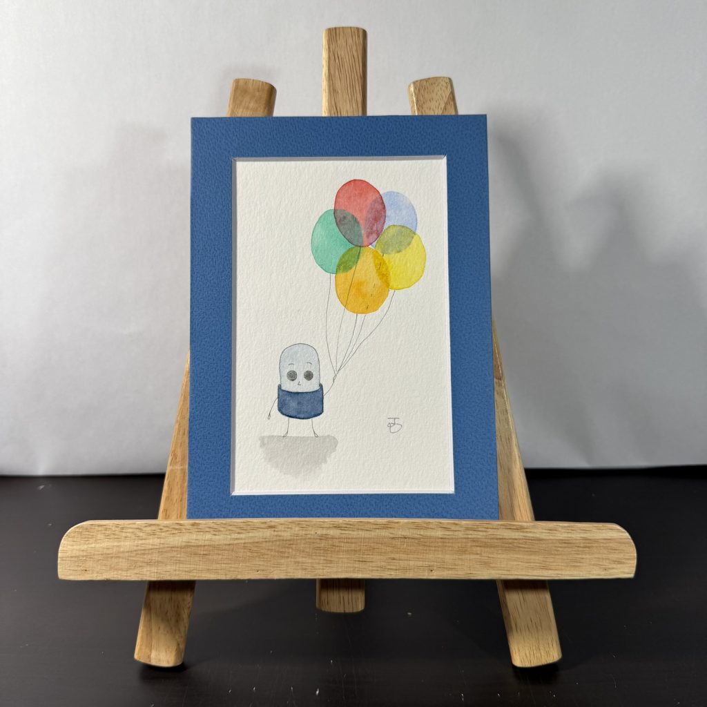 Jun Holding Multiple Balloons Painting